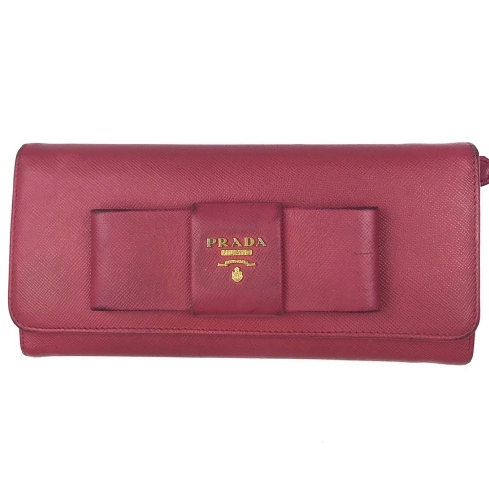 PRADA Wallet Fiocco Bow Peonia Pink Saffiano Lux Leather Gold Hardware - Picture 14 of 14
